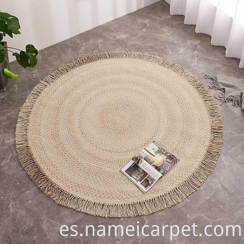 Round Wool Braided Living Room Rug With Tassels